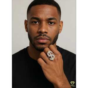 Iced Out Dollar Sign Bague Bling de luxe cultivée en laboratoire pour homme, bague Hip Hop avec pierres cultivées en laboratoire, symbole de richesse personnalisé - Product Image 4