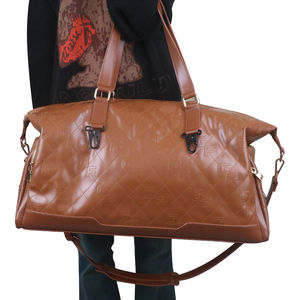 Bolsa de lona de cuero genuino de lujo del fabricante, bolsa de viaje de gimnasio Unisex con correa de cierre de cremallera, conjunto de estilo deportivo de patrón clásico - Product Image 6