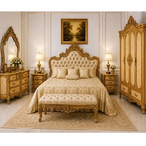 Imperial Baroque Inspired Luxury Teak Wood Master Bedroom Furniture <b>Bed</b> <b>Side</b> Tables Almirah Bedroom Set <b>for</b> Hotel & Villa Use - Product Image 1