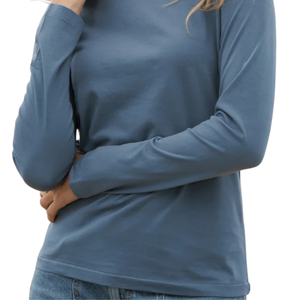 Camiseta de Manga Larga con Cuello Redondo para Mujer, Color Azul Crepúsculo, 100% Algodón Orgánico de Lujo, Preencogido, Certificado GOTS, Ajuste Clásico, Suave y Premium - Product Image 5