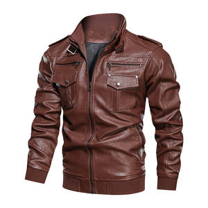 Nouvelle veste de motard en cuir véritable imperméable à col montant pour homme, design tendance, coupe ajustée, toile enduite - Product Image 1