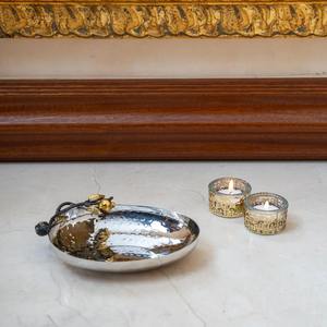 Bol de service en miroir argenté avec accents de grenade dorée, vaisselle décorative pour l'affichage, la salle à manger et le service des invités - Product Image 6