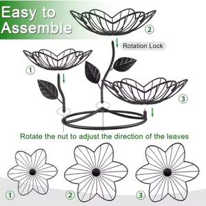 Elegante soporte de cesta de frutas de hierro con recubrimiento de polvo negro de 3 niveles con diseño de hojas para cocina, bolsa térmica para alimentos, almacenamiento de zapatos - Product Image 5