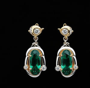 Fashion 925 Sterling Silver 18K Gold Plated Green Hydro Oval Earrings 12×25mm 5 Inch 15g Wholesale - Product Image 2