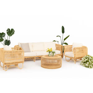 Ensemble de meubles en rotin naturel élégant extensible pour la maison, l'hôtel, la villa ou l'appartement pour le salon - Product Image 1