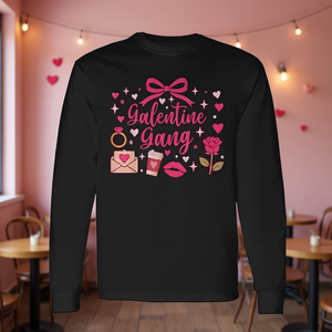 Maglietta a Maniche Lunghe con Fiocco Coquette e Cuori Rosa, Stile Galentine Gang, Abbigliamento Promozionale Alla Moda - Product Image 3