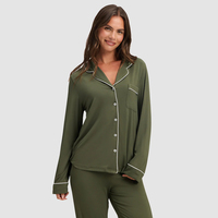 Ensemble de pyjama de luxe en bambou pour femme – Taille élastique, sexy, respirant, doux, manches longues, chemise et pantalon, sur mesure, couleur unie