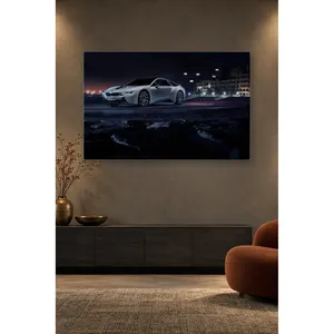 Impression sur toile de BMW i8 blanche Fida sur fond de côte nocturne - Product Image 2