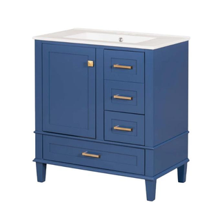 Bathroom <b>Vanity</b> <b>Table</b>, Bathroom Cabinet with Washbasin, Combination with Custom Size Closed Door, Blue Color - Product Image 1