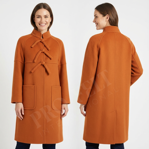 เสื้อโค้ทขนสัตว์ผสมแคชเมียร์แบบใหม่ สไตล์แฟชั่น ความยาวปานกลาง แต่งโบว์ ดีไซน์เรียบหรูสำหรับฤดูหนาว เสื้อคลุมผู้หญิง - Product Image 3