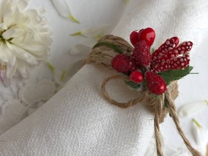 แหวนผ้าเช็ดปากปอกระเจาพร้อมดอกไม้สีแดงสำหรับตกแต่งโต๊ะรับประทานอาหารในชีวิตประจำวันการเฉลิมฉลองและของขวัญที่สวยงามใช้จากอินเดีย - Product Image 4