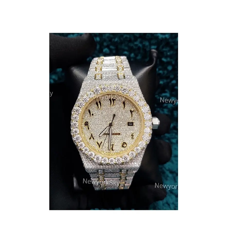 Alta calidad 41MM Hip Hop Iced Out VVS Clarity Full White Moissanite Diamond Studded Reloj de movimiento automático para pareja unisex