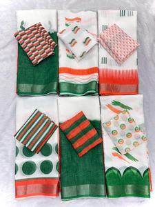 ผ้าส่าหรีลินินพิเศษสำหรับวันประกาศอิสรภาพ พร้อมลายปักดิ้นเงิน สำหรับผู้หญิง มีสินค้าในสต็อก ผลิตในอินเดีย - Product Image 2