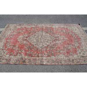 Alfombra turca Vintage clásica rojo Beige 5,2X9,3 pies área grande lana látex respaldo abstracto para diseño de pasillo rectangular adolescente - Product Image 3