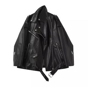 Women's Faux Leather Bomber Jacket Retro Long Sleeves Lapel Zip Pocket Elastic Cuffs Outerwear Fall Winter Female Chic Coat - Product Image 2