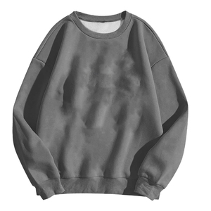 Eco-Friendly Women's Winter Solid Embroidered Breathable Fleece Crew Neck <b>Sweatshirt</b> 340g <b>Grey</b> Windproof Polyester/Cotton - Product Image 1