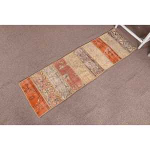 Tapis turc vintage 1,5x5 pi (47x153 cm), tapis en laine patchwork orange - Product Image 2