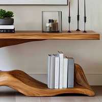Table console en bois sculpturale moderne avec base organique artistique, table d'appoint contemporaine pour entrée, salon, couloir