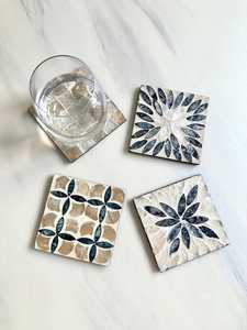 Posavasos con incrustaciones de nácar MOP, superventas, posavasos de nácar personalizados de madera con posavasos de piedra de Color Natural - Product Image 2