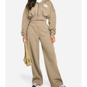 Ensemble de survêtement de jogging à jambe droite avec poches et pantalons de survêtement respirants pleine longueur pour femmes kaki Sports Bubble Slogan - Product Image 6