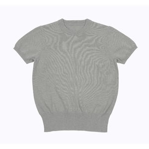 Pull à col rond à manches courtes en coton fin anti-froissement pour femmes, mode ODM OEM, coupe régulière - Product Image 1