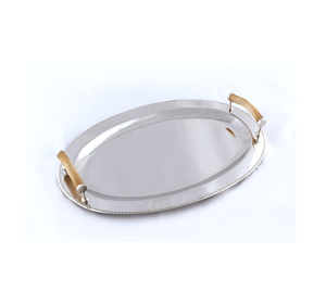 Bandeja DE SERVICIO DE ALUMINIO decorativa de mesa con asas Bandeja de servicio de desayuno y café rectangular niquelada con acabado áspero - Product Image 4