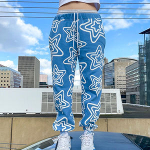 Derniers pantalons de survêtement pour hommes en coton 100% à taille mi-haute, couleur lavée, logo personnalisé imprimé en gros - Product Image 5