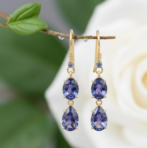 Pendientes colgantes de amatista chapados en oro de 18 quilates, plata de ley con circonita, regalo de piedra de nacimiento de febrero para ella, mamá, novia - Product Image 1