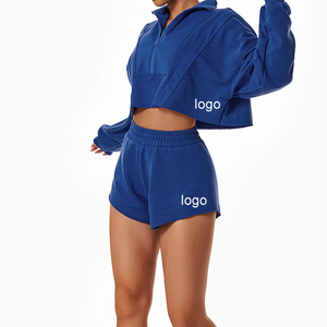 Conjunto de Sudadera con capucha recortada de moda para mujer, conjunto de Sudadera con capucha recortada anticontracción suave de algodón Original, sudaderas con capucha con hombros caídos para mujer - Product Image 5