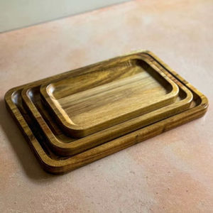 Bandeja Rectangular Rústica de Madera de Mango con Asas Elegantes, Diseño Moderno, Apta para Lavavajillas, de un Solo Nivel, para Uso en Restaurantes, al Mejor Precio - Product Image 1