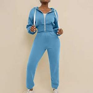 High Quality Women's Two-Piece Tracksuit Set-Long Sleeve <b>Full</b> <b>Zip</b> Crop Hoodie <b>Sweatshirt</b> with Jogger Pants, Pockets-Lounge Wear - Product Image 1