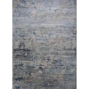 Tapis en laine et soie de bambou noué à la main Kavi gris et noir Unstring Srb(157) à motif abstrait pour usage domestique - Product Image 1