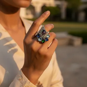 Bague en argent 925 pour femme avec zircon cubique ovale, motif floral, style bohème, bijoux de fête - Product Image 2