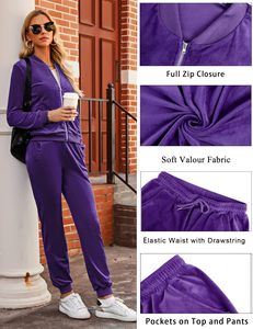 Ensemble deux pièces pour femmes Combinaison et pantalon à fermeture éclair Jogging Survêtement en velours 2023 Meilleure vente Offre Spéciale Survêtements pour femmes - Product Image 3