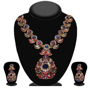 Kriaa <b>Fine</b> <b>Jewelry</b> <b>Set</b> Pink and Blue Stone with Kundan Elegant Necklace - Product Image 1