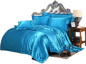 Cao Cấp 7-Mảnh Tất Cả Các Mùa Bộ Đồ Giường Thiết Lập Siêu Mềm 500 GSM Satin Comforter Vỏ Gối Mô Hình Rắn Lụa Satin Tấm Có Thể Giặt - Product Image 2