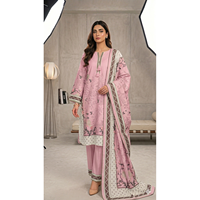 Ensemble 3 pièces élégant FUSION LAWN pour femme, rose pâle, à motifs floraux et pompons (Chemise+Pantalon+Dupatta) SL00250 en tissu de coton respirant