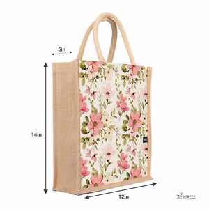 Fleurs de luxe imprimé sacs de Jute poignées parfait Shopping épicerie utiliser sacs toile sacs fourre-tout forme Rectangle qualité supérieure - Product Image 2