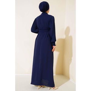 Robe plissée à manches Bleu Marine - Product Image 3