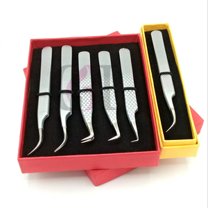 Professionnel nouveau 90 degrés argent poudre revêtement incurvé Extension de cils pince à épiler en acier inoxydable Logo personnalisé Instrument de beauté - Product Image 1