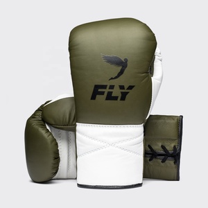 Guantes de Boxeo Muay Thai Personalizados FLY Verde/Blanco con Cordones, Guantes Profesionales de Kickboxing para Gimnasio, Venta al Por Mayor OEM - Product Image 1