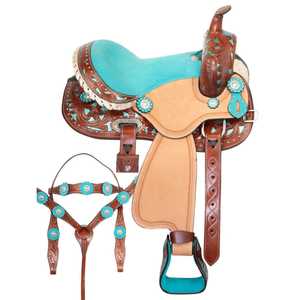 Sillín de caballo de cuero genuino Deluxe 100% | Comodidad de conducción occidental, diseño cosido a mano, ideal para Trail, Show & Barrel Racing - Product Image 1