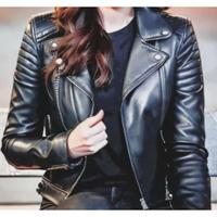 Veste de motard coupe-vent en cuir de veau noir personnalisée BS International, col mandarin, devant en toile 100% imperméable, unisexe