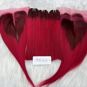 VENTA AL POR MAYOR HUESO RECTO COLORES BURGUNDY DONANTE CRUDO SUPER DOBLE SUAVE CUTICULA SEDA ALINEADA EXTENSIONES DE CABELLO HUMANO VIETNAMÉS - Product Image 2