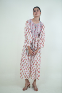 Meilleure broderie florale faite à la main modeste longue robe maxi caftan impression de blocs de coton coupe ample jusqu'à 54 pouces pour l'été quotidien - Product Image 6