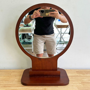 GNG006 Standing Makeup Mirror with Wood <b>Frame</b> Round Tabletop in Ambr - Product Image 4