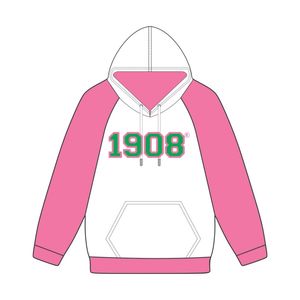 1908 bianco corpo rosa maniche Raglan felpa con cappuccio cotone misto greco abbigliamento personalizzato Divine Nine HBCU abbigliamento greco - Product Image 2