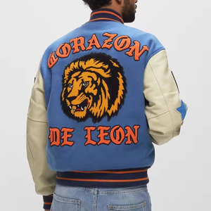 Veste d'université motard pour hommes avec logo personnalisé Vêtements en tissu zippé décontractés à motifs brodés Veste en duvet d'hiver floquée avec logo personnalisé - Product Image 2