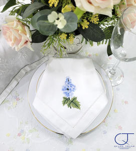 Haute qualité brodé bleu Floral Design dîner serviette blanc coton ourlet nappe pour mariages maison hôtels événements - Product Image 5