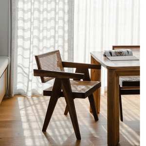 เก้าอี้ทานข้าวไม้หวายสไตล์มินิมอล เก้าอี้ไม้สักแท้สำหรับใช้ภายในและภายนอกอาคาร - Product Image 2